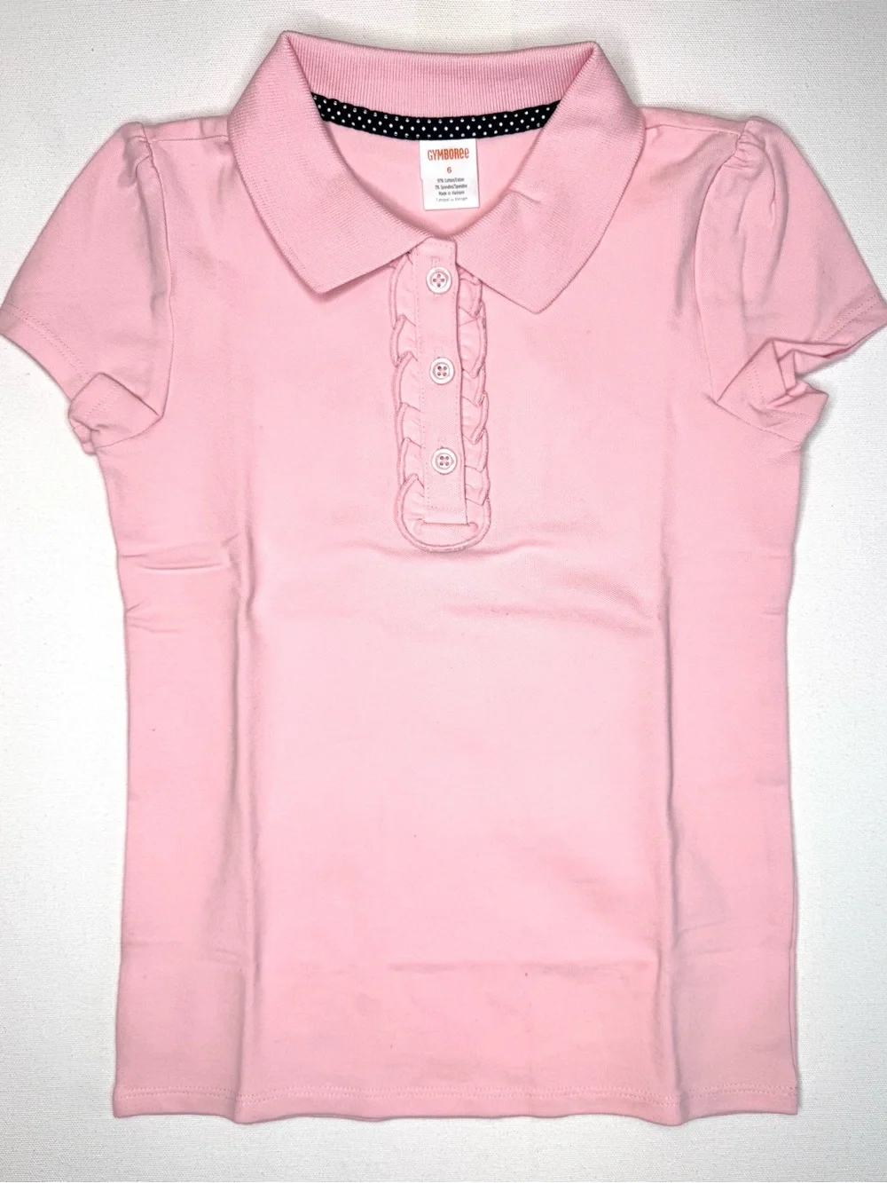 Gymboree Playproof Uniform Collection Pink Ruffle Polo girls size 6 stain resist